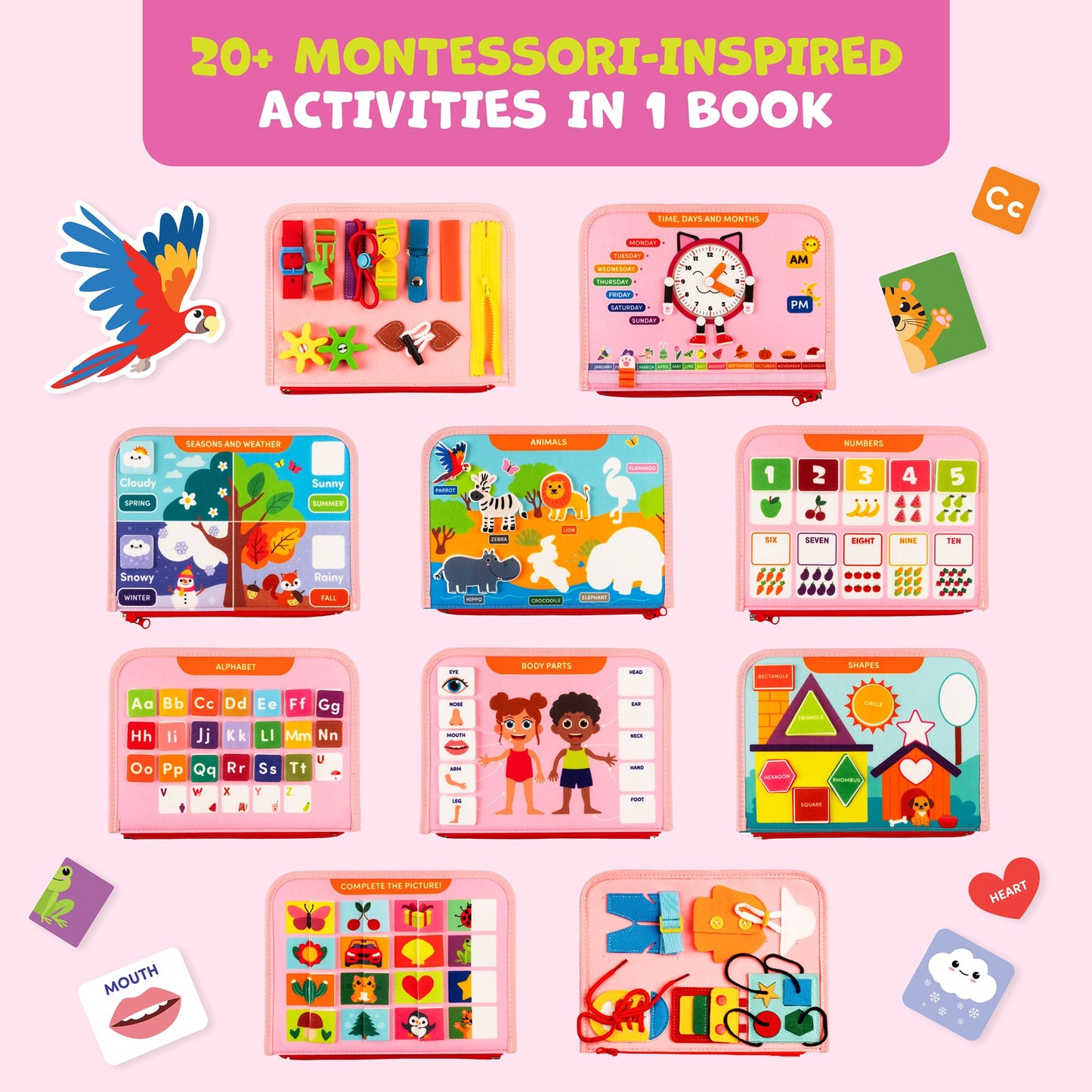 Clever Fox Play Busy Book for Toddlers 1-3 Year-Old – Baby Busy Board Book – Montessori Felt Activity Board for Learning Fine Motor Skills, Car Airplane Travel Toy – Birthday Gift for Girls Ages 1+