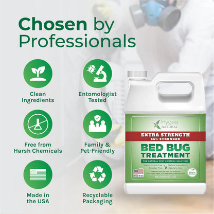 Hygea Natural Extra Strength Bed Bug Killer & Mite Spray- Child & Pet Friendly - Stain & Odor Free - 66% Stronger Natural Formula (128 oz)