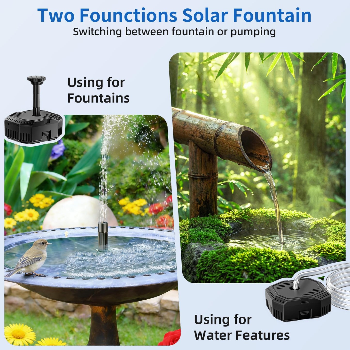 Antfraer Solar Pond Filter with Fountain Pump, 4W Solar Fountain Pump with Pond Filter, Solar Powered Water Pump Kit with 5 Nozzles & PVC Tubing for Bird Bath, Garden, Outdoor Fish Tank