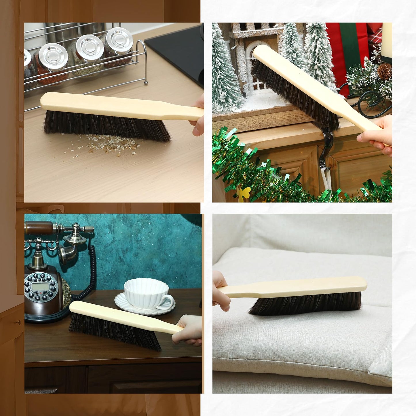 Tioncy 24 Pieces Wooden Dust Brush Bulk Hand Broom Bench Soft Bristle Cleaning Outdoor Furniture Brushes with Long Wood Handle for Cleaning Car Bed Sofa Fireplace Couch Clothes