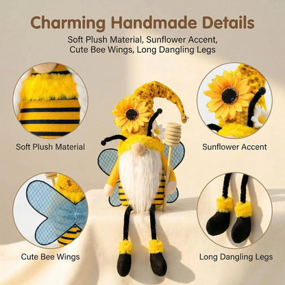 Spring Decorations for Home, Office, Indoor - Yellow Honey Bumble Bee Sunflower Plush Gnomes Doll - Summer Gnome Gifts Ideas for Women - Bee Stuffed Sitters - Unique Housewarming Gifts for New Home