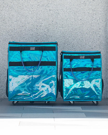 Reusable Grocery Bag On Wheels, Shopping Trolley, Rolling Tote with 8 Pockets and Zipper Cover, Foldable, Heavy Duty Handles, Carries Up to 46 LBS (Medium, Glitter Blue)