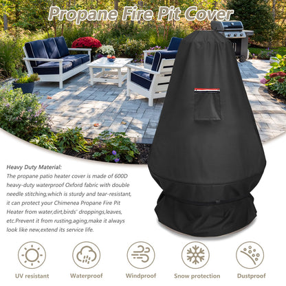 CHC-601 Chimenea Propane Fire Pit Heater Cover,Heavy Duty 600D Waterproof Cover Compatible with COH-600 Chimenea Propane Fire Pit,31"D x 31"W x 48"H,Black