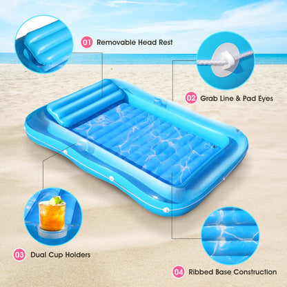 Junbig Inflatable Tanning Pool for 2 Person, 81''x 60'' Tanning Pool Lounger Float with Pillow, Thicken Sutan Tanning Bed Pool Floats Adult w/2 Cup Holders, Water Tanning Pools for Backyard Lake Party