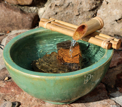 Bamboo Accents 12" Three-Arm Zen Bamboo Fountain Kit – Split-Resistant Bamboo Spout with Quiet Pump for Indoor & Outdoor Containers (Bowl Not Included)