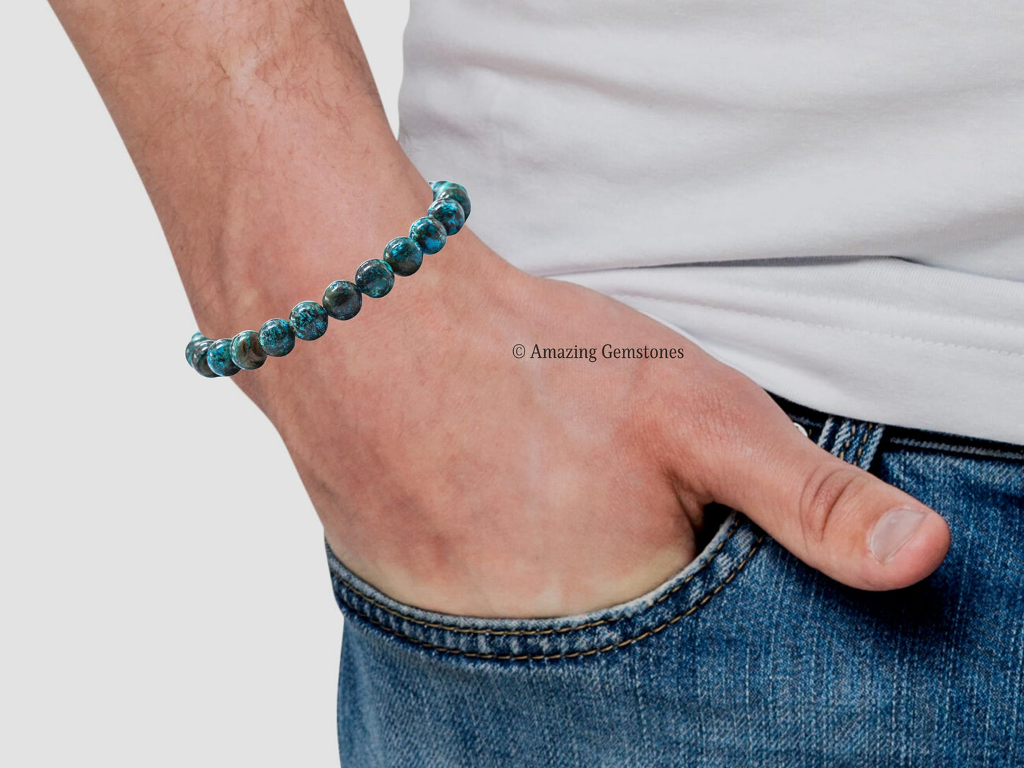 Amazing Gemstone Chrysocolla Bracelet, Gifts For Men & Women - Protection Healing Crystal Bracelet - 8mm Gemstone Beaded Adjustable Bracelet, Pulseras Para Hombres Mujer Stocking Stuffers