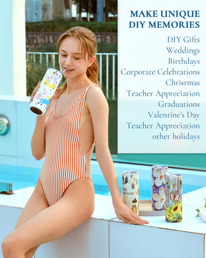 UIRZOTN 50 Pack 20oz Sublimation Tumbler Blanks Skinny Straight in Bulk, Stainless Steel Insulated Sublimation Tumbler with Polymer Coating for Heat Transfer, With Lid, Straw, ribbon, Gift box