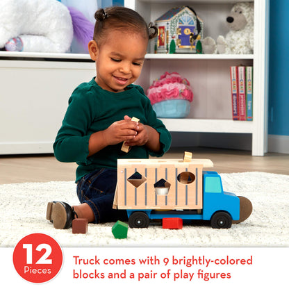 Melissa & Doug Shape-Sorting Dump Truck Wooden Toy with 9 Blocks and 2 Toy Figures - Montessori Toys and Toddler Toys for Preschool Learning Activities
