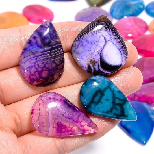 Spider Web Agate Gemstone- Healing Crystals for DIY Jewelry Making -Loose Natural Cabochon -Perfect for Crafting Unique Jewelry Designs Gift for Her, Mother and Wife (5 pcs, 25-35 mm)