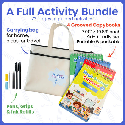 Magic Grooved Writing Practice for Kids – Reusable Grooved Handwriting Workbooks for Kids Workbook Ages 3-5, 6-8 & 8-10, Disappearing Ink & Carry Bag Letter Tracing Book, Alphabet Writing Practice Kit