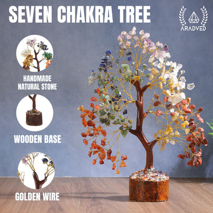 ARADVED 7 Chakra Crystal Tree 300 Beads & Healing Bracelet Set - Tree of Life Feng Shui Decor for Positive Energy - Gemstone Money Tree with Matching Chakra Bracelet for Meditation & Spiritual Gifts