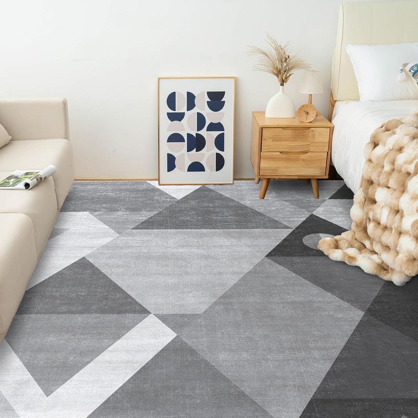 HOMFINE Washable Area Rug - Geometry Style Modern Rugs for Living Room, Bedroom, Machine Washable Rug Soft Non Slip Non Shedding Area Rug - Grey, 4'x6'