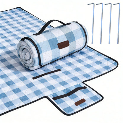 HX&OD Outdoor Picnic Blanket, Extra Large, 80''x60'' Waterproof Foldable Blankets Gingham Picnic Mat for Beach, Camping Grass Lawn Park Accessories Cute Couple Ideas Wedding (Coffee Color, 80”x60”)