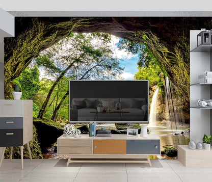 BZHXBZ - Beautiful Nature Wallpaper Forest Landscapes 3D Space cave Scenery Waterfall Bedroom Woodland Decor Living Room tv Background Large wall Mural Office Jungle - 91"x65" Not Peel and Stick