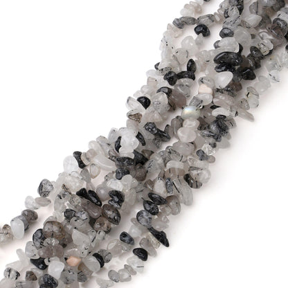 XIANNVXI Black Rutilated Quartz Beads, Natural Chip Stone Beads 400Pcs Crystal Bead 5-8mm Irregular Healing Crystal Loose Rocks for DIY Jewelry Making