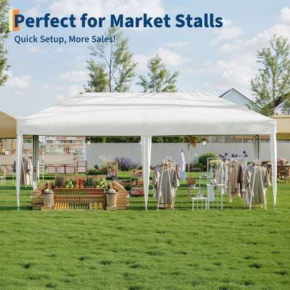 GarveeLife 10x20 Pop Up Canopy, Beach Ten with One Push Setup, Heavy Duty Outdoor Instant Canopy Tent with Portable Roller Bag, Silver Coated Top, 3 Adjustable Height, Sandbags,White