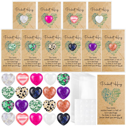 Nosiny 45 Sets Heart Stones Bulk Mother's Day Gift for Women Pocket Hug Token 0.8'' Natural Heart Crystals and Healing Stones with Card Employee Coworker Volunteer Nurse Graduation Meditation Gift