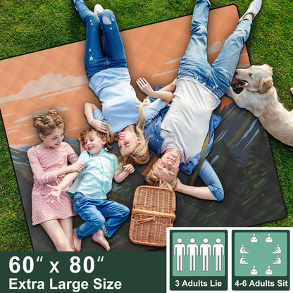 memKiya 60x80" Waterproof Picnic Blankets Outdoor Sandless Beach Blanket Foldable Padded Ground Grass Park Lawn Mat Tent Camping Rug Backpack Hiking Roadtrip Gadgets Gifts Rv Car Travel Trailers Items