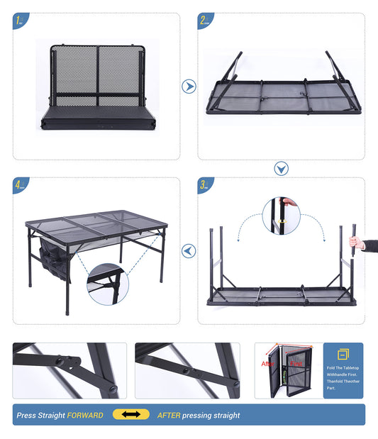 Nice C Table for Grill, Outdoor Table, Camping Cooking Picnic Tables, Card Tables Adjustable Height, Mesh Bag, Carry Handle (47.3” x 23.7“ x 14.7”/24.2“ Black)