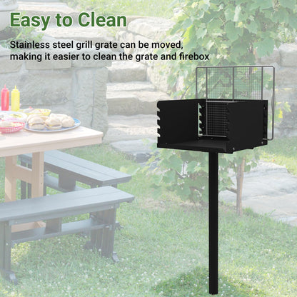 Toriexon Park Grills, 256 Sq. In, Park Style Charcoal Grill, Heavy Duty In Ground Park Grill with Stainless Steel Cooking Grate and Cover for Commercial and Outdoor Cooking 16'' L x 16'' W x 8'' H