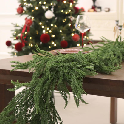 9FT Christmas Garland Norfolk Pine Garland Real Touch Artificial Greenery Garland for Mantle Fireplace Table Indoor Outdoor Holiday Decortions