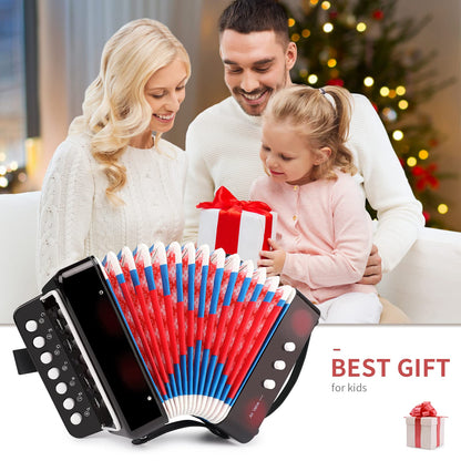 Kids Accordion, 10 Keys Control Mini Accordion Toy Gifts Easy to Play for kids Children Beginners Lightweight Musical Instrument Developmet Fit for 3 years and over(black)
