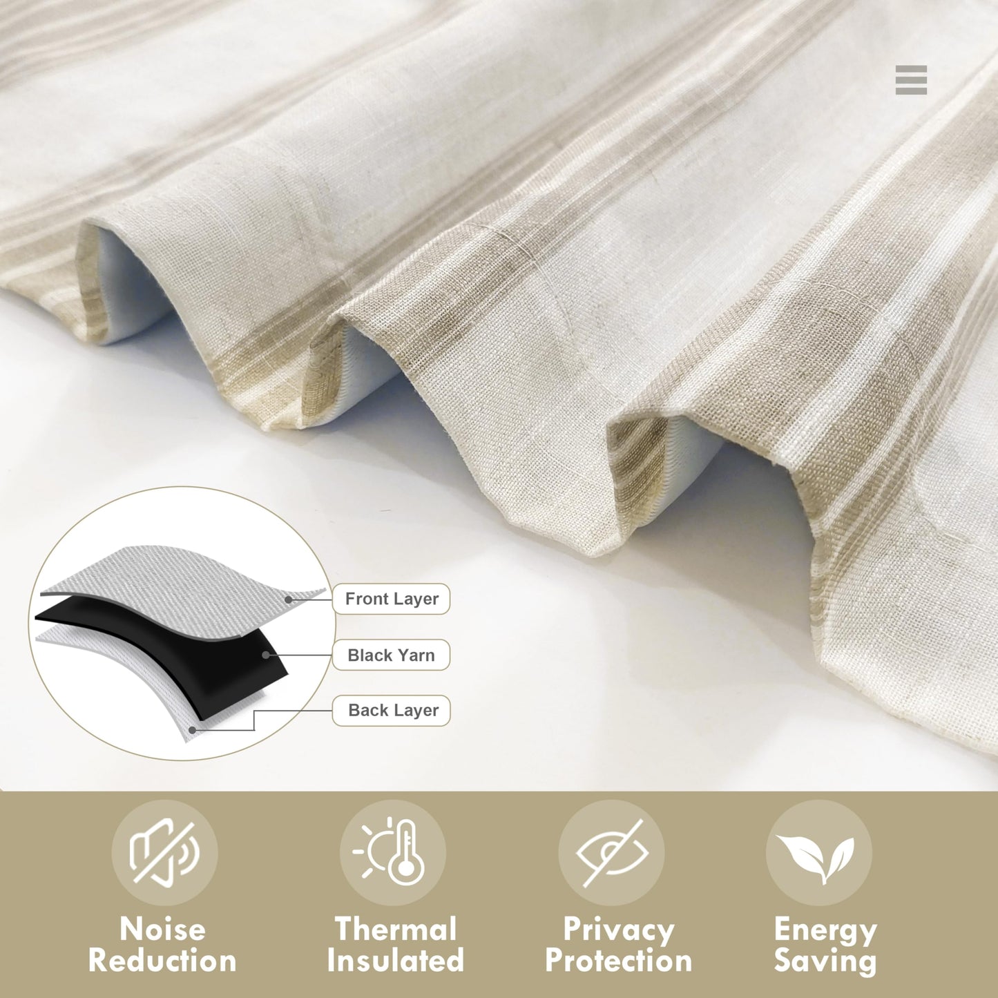 DriftAway Chris Linen Lined Valance 2 Layer Thermal Insulated Room Darkening Blackout Window Valances 3 Inch Rod Pocket Vertical Striped Kitchen Valance for Bathroom 52 Inch by 14 Inch Camel Beige