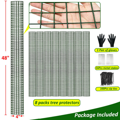 chicarry 48" Metal Tree Trunk Protector, 8 Pack Mesh Tree Guards Tree Protectors with Zip Ties, Stakes, ExpandableTree Trunk Protector Guard, Tree Protectors from Deer, Mower, Animals(48",8 Pack)