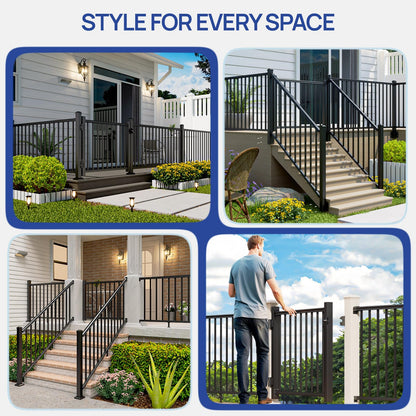 Egadis 4 ft. W Aluminum Deck Gate Kit for 36in. H Railing, Cuttable Black Textured AAMA2604 Powder-Coat Finish Outdoor Gate Kit with Latch and Auto-Closing Hinge for Deck, Patio, Garden, Yard, Porch