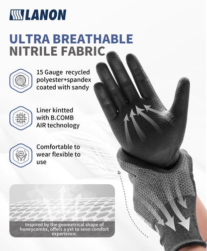 LANON Gardening Gloves for Men Women, 2 Pairs Nitrile Coated Garden Gloves with Grip, Breathable B.COMB AIR Technique, Dusty Olive & Bluebird, Large