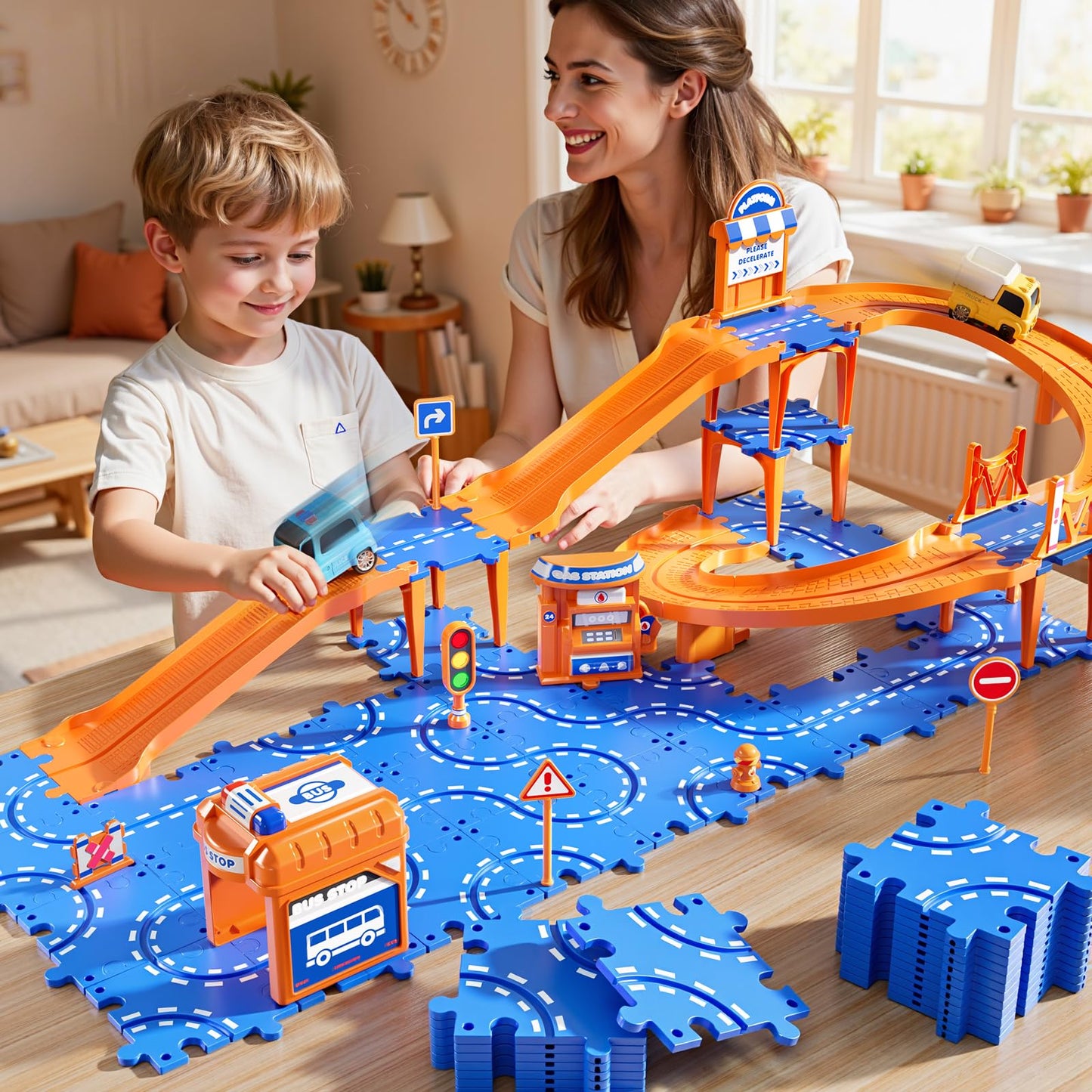 NIPLOOOW Puzzle Race Car Track Set for Kids 3-5, Floor Puzzle Track Car Set, Toddler Toys for 3 4 5 6 Years Old Boys, Toys Gift for Kids Boys Girls Age 3 4 5 6 7 8 Years Old