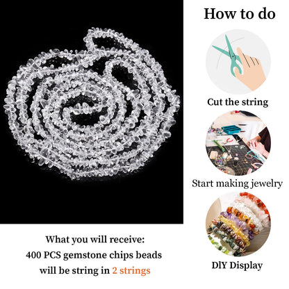 400pcs 5-8mm Clear Crystal Glass Chip Beads Irregular Pre Drilled Loose Beads for DIY Bracelet Necklace Pendant Jewelry Making Supplies