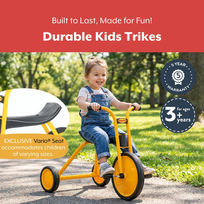 MYRIDER Toddler Trike, Kids Tricycle for Preschool, Daycare, Playground Kids Tricycles, Rubber Tires, Yellow/Black, 12" Midi