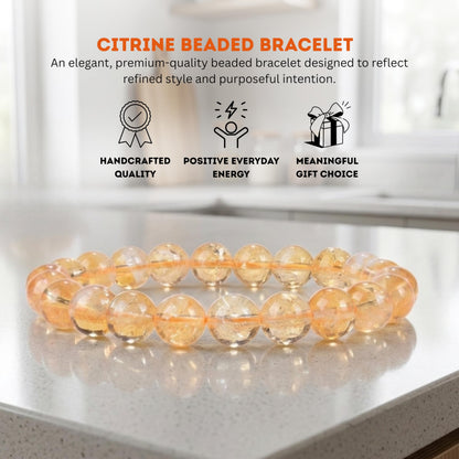 Cherry Tree Collection Citrine Beaded Bracelet – Genuine 8mm Gemstone Stretch Bracelet for Men & Women – Handmade Crystal Bracelet - (Citrine - M)