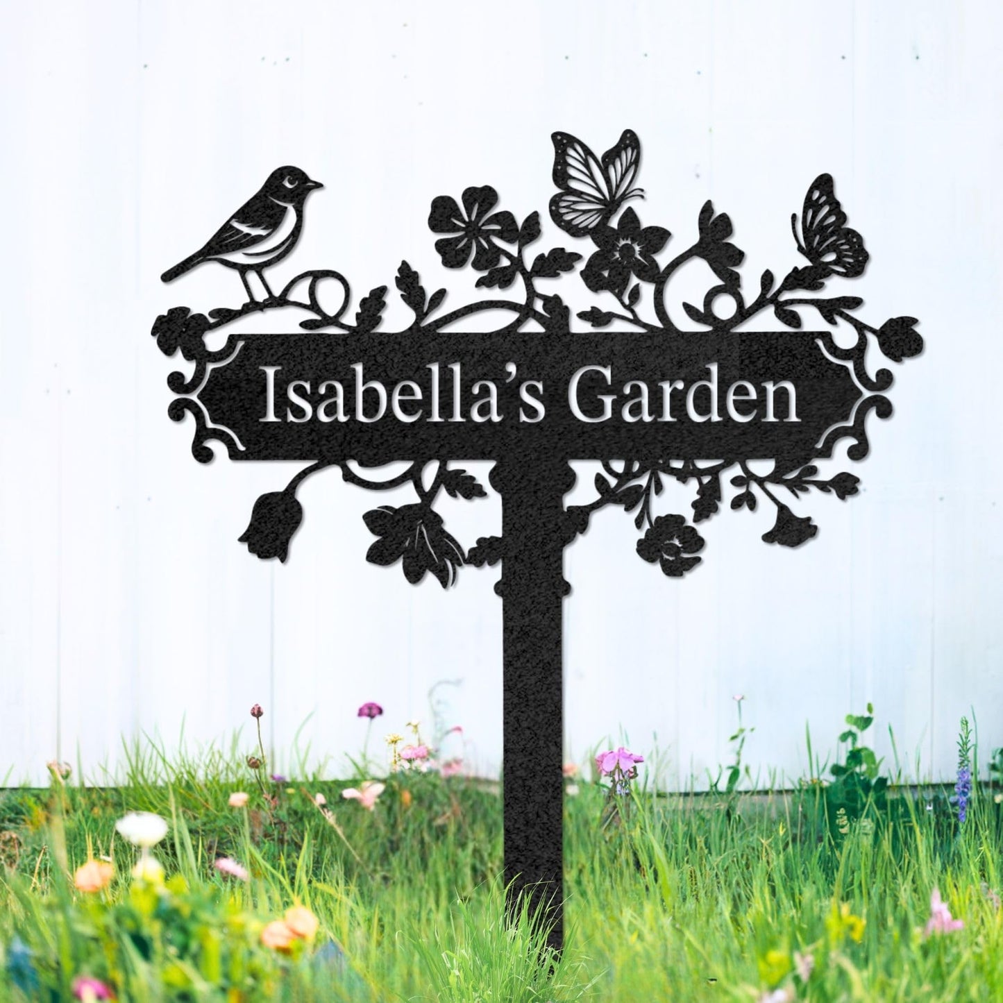 Custom Metal Garden Stake, Personalized Name Sign Decor, Hummingbird Yard Sign with Stakes, Outdoor Gardening Home Decor, Garden Metal Gifts for Gardeners