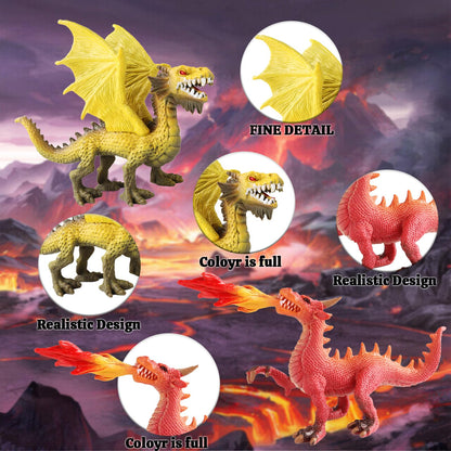 EOIVSH Dragon Toy Figures - Ancient Flying Dragon Figurines, Mythical Action Figure Kid Toys, Girls and Boys Ages 3 and Above, Pack of 6