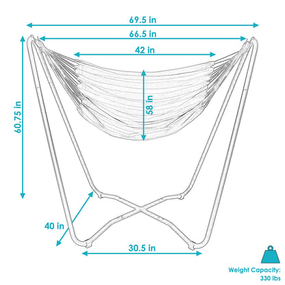 Sunnydaze Hanging Hammock Chair with Space-Saving Stand for Indoor or Outdoor Use - 330-Pound Capacity - Beach Oasis
