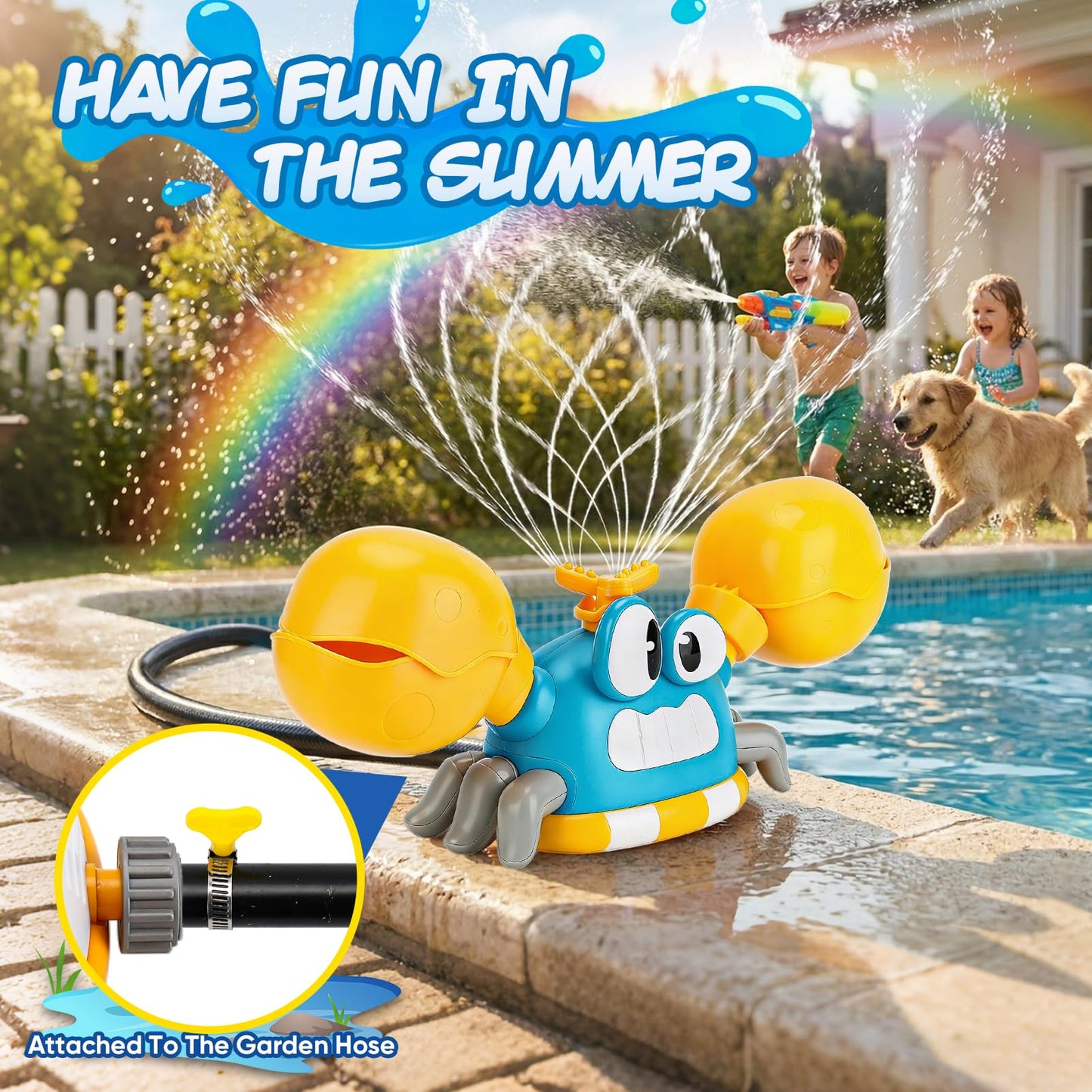 Water Sprinkler for Kids Toddlers, 4 in 1 Crab Sprinklers for Yard with 3 Spray Patterns & 4 Bean Bags for Toss Game, Kids Sprinklers for Outside Backyard, Summer Toys Water Fun for Kids 3 4 5 6 7 8