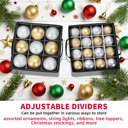 DIMESHY Christmas Ornament Storage Box With Adjustable Dividers,Ornament Storage Container With 4 Removable Trays for 64 Holiday Decorations,Gray