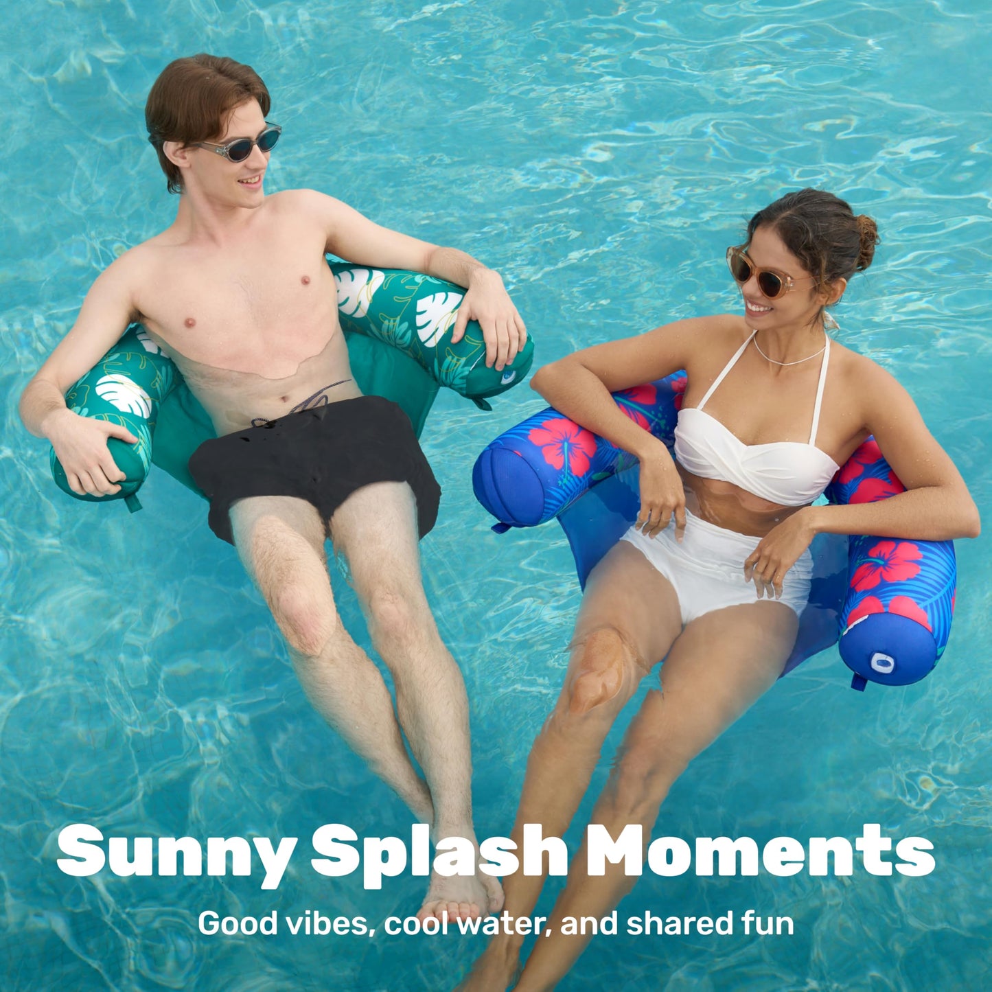 SLOOSH Pool Floats Chairs Adult,2 Packs Inflatable Noodle Chair with Sling Soft Fabric,Floating Pool Float Lounge Water Swimming Floaties for Party Summer Water Fun（Flower Leaves）