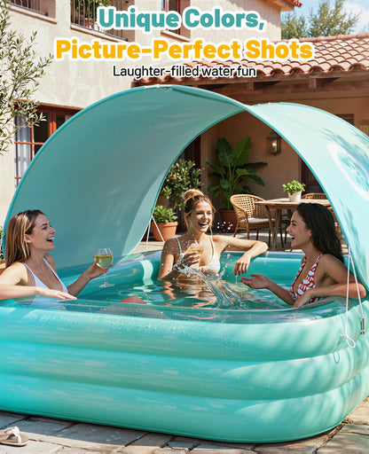 HeySplash Inflatable Pool with Canopy, Large Inflatable Swimming Pool for Adults & Kids, Blow Up Pool Thickened Family Pool for Outdoor Backyard Garden Party Summer Fun, 102" x 65" x 22"(Green)