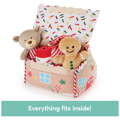 GUND Baby Play Soft Collection, My First Gingerbread House 5-Piece Playset with Rattle, Squeaker and Crinkle Plush Toys, Sensory Toy for Babies, 7.5”