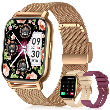 Smart Watch for Women(3 Bands), Smartwatch Fitness Tracker with Bluetooth Calls & AI Voice Control, 1.85’’ HD Screen, Heart Rate/SpO2 Monitor, Sleep Tracker, Compatible with Android iOS (Gold)