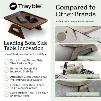 Shamrock Home Bamboo Trayble Couch Arm Table, Clip On Tray Sofa Table for Couches. Sofa Arm Tray, Armchair Table for TV Dinners, Remotes, Drinks and Snacks - 13.75 x 9.5inch, Brown