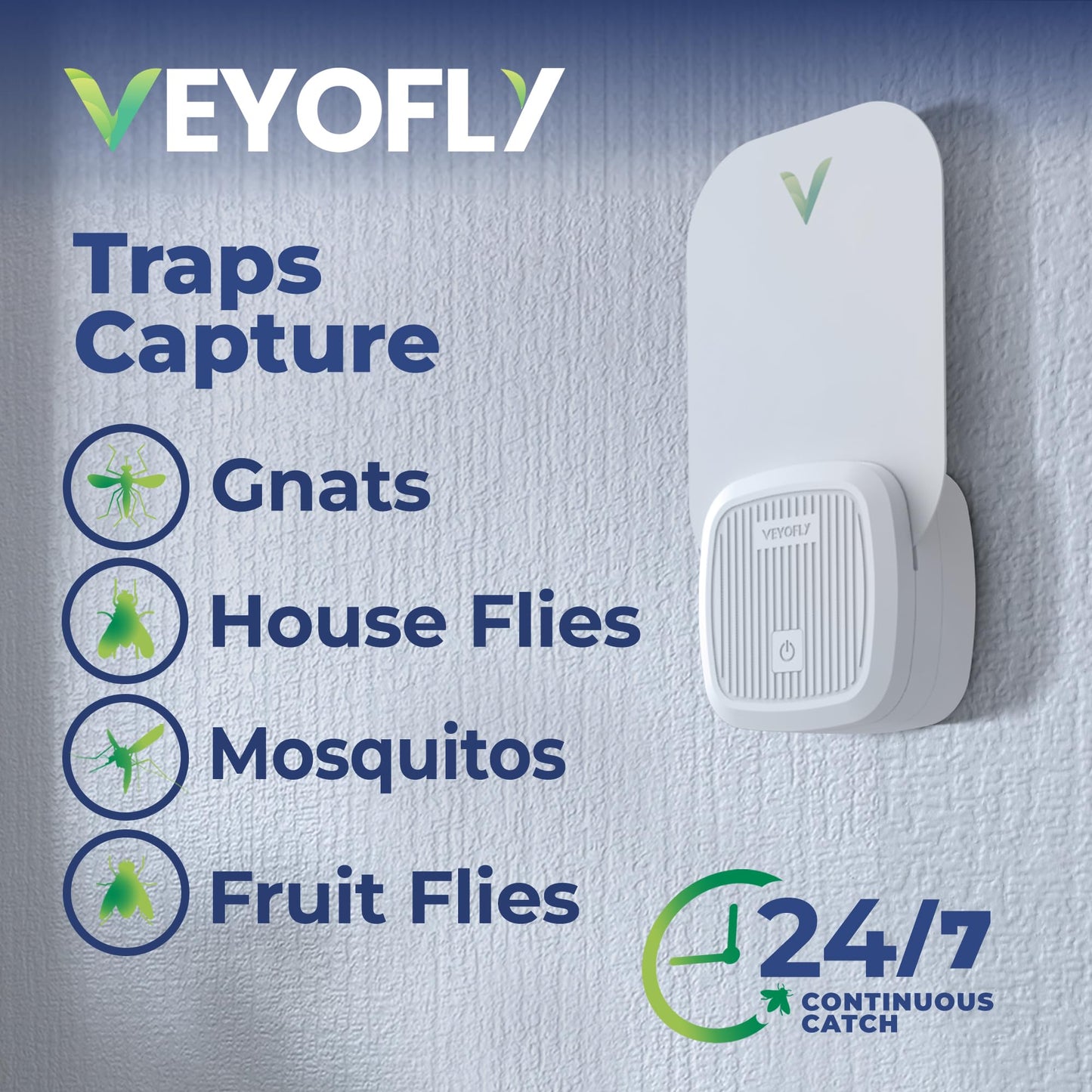 VEYOFLY Fly Catcher Indoor, Fly Trap Indoor, (1 Device + 2 Refills) Fruit Fly Traps for Indoors, Gnat Traps for House Indoor, Bug Killer, Fly Trap, Plug in Light Flying Insect Trap