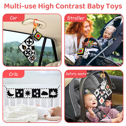 Black and White High Contrast Baby Toys for Newborn, Montessori Toys for Babies 0-6 Months Tummy Time Toys, Infant Newborn Sensory Toy 0-6 Months Soft Book for 0 3 6 6 9 12 Months Boy Girl