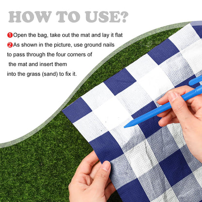 HunnmingRe 6 Pcs Disposable Outdoor Picnic Blankets 71''x71'' Thicken Foldable Waterproof Picnic Mats Gingham Oil Proof Camping Blankets with 4 Ground Spikes Beach Travel Hiking (Navy Blue and White)
