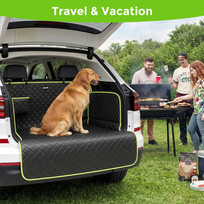 SUV Cargo Liner for Dogs, Upgraded Scratch-proof Leather 14.17" Heightened Side Flaps, 53.15" x40.55" Waterproof Non-Slip Trunk Liner with Bumper Flap, Universal Fit for SUVs Sedans Vans 3-Row SUV