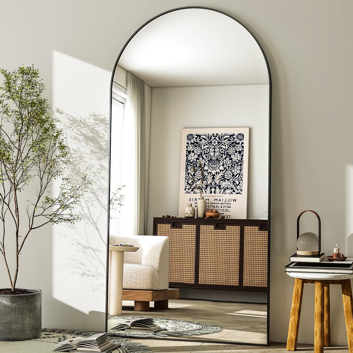 GLSLAND-30x71 inch Wall Mount Arched Full Length Mirror-Aluminum Alloy Frame High Definition-Full Body Mirror for Bedroom or Living Room,Black