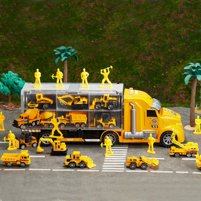 JOYIN 25-in-1 Construction Truck Toy Set with 12 Vehicles & 12 Worker Figures, Push and Go Toy Trucks with Sound and Light, Construction Toys Birthday Gifts for Kids 3 4 5 6 7 Years Old